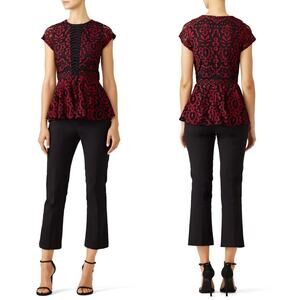 Parker Women's Whittney Red & Black Lace Peplum Combo Top Blouse Size XS X-Small